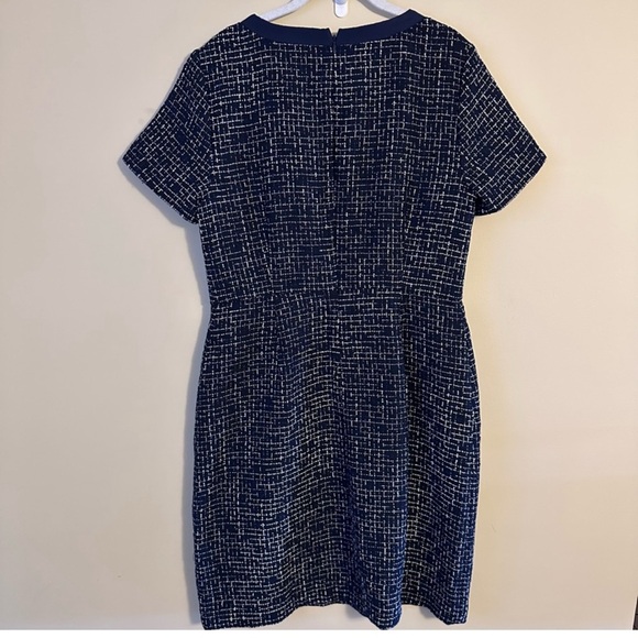 J Crew Womens Navy Blue & White Bowtie Tweed Short Sleeve A-line Preppy Dress 12 - Picture 6 of 8